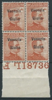 1918-19 VENEZIA GIULIA 20 CENT NUMERO DI TAVOLA QUARTINA MNH ** - ED735 - Venezia Giulia