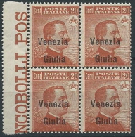 1918-19 VENEZIA GIULIA EFFIGIE 20 CENT QUARTINA MNH ** - ED733-2 - Venezia Giulia