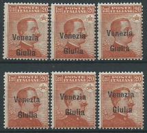 1918-19 VENEZIA GIULIA EFFIGIE 20 CENT SOPRASTAMPE SPOSTATE MNH ** - ED737-2 - Venezia Giulia