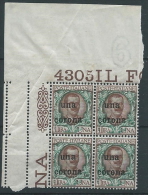 1919 DALMAZIA 1 CORONA NUMERO DI TAVOLA QUARTINA LUSSO MNH ** - ED730 - Dalmatie