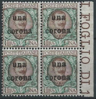 1919 DALMAZIA 1 CORONA QUARTINA MNH ** - ED731-2 - Dalmatia