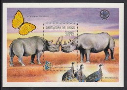 Chad MNH Scott #882 Souvenir Sheet 1000fr Rhinoceros, Scout Emblem - Rhinoceros