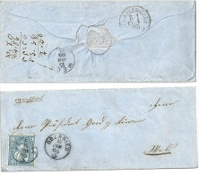 Brieflein  Oberried - Mels  (Fingerhutstempel)        1865 - Storia Postale