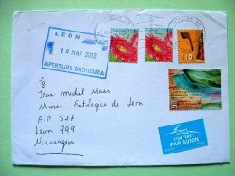 Israel 2013 Cover To Nicaragua - Flowers Letters Buildings - Storia Postale