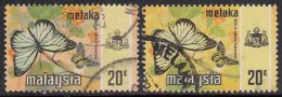 2 Diff., Prinitng, Litho & Photo, 1971 - 1977, 20c Melaka / Malacca, 20c Butterfly, Insect, Malaysia - Malacca