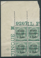 1918 TRENTINO EFFIGIE 5 H NUMERO DI TAVOLA QUARTINA LUSSO MNH ** - ED757 - Trento