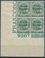 1918 TRENTINO EFFIGIE 5 H NUMERO DI TAVOLA QUARTINA LUSSO MNH ** - ED758 - Trentino