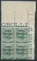 1918 TRENTINO EFFIGIE 5 H QUARTINA LUSSO MNH ** - ED759-3 - Trento