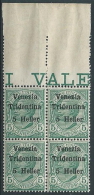 1918 TRENTINO EFFIGIE 5 H QUARTINA LUSSO MNH ** - ED766 - Trentino