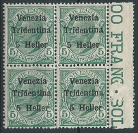 1918 TRENTINO EFFIGIE 5 H QUARTINA MNH ** - ED761-3 - Trentino