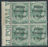 1918 TRENTINO EFFIGIE 5 H QUARTINA MNH ** - ED764-3 - Trentino