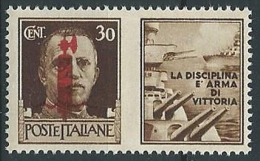 1944 RSI PROPAGANDA DI GUERRA 30 CENT ROSSO BRUNO MNH ** - ED772-5 - Propaganda Di Guerra