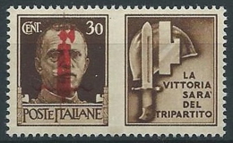 1944 RSI PROPAGANDA DI GUERRA 30 CENT ROSSO BRUNO MNH ** - ED773-6 - Propaganda Di Guerra