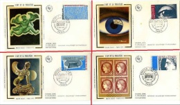 Série 4 FDC Bloc Arphila 75 Soie  "L' Art Et La Philatélie" Paris 6 Juin 1975 - Oblitérés