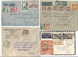 AIR FRANCE 3 Lettres PAR AVION Ligne France/Indochine + 1 Indochine Intérieure 1948 + Cachets D´arrivée - 1927-1959 Briefe & Dokumente