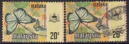Melaka, Mallaca, 2 Diff. Printing, Litho & Photo Varieties,  Used 1971 & 1977 Butterfly, Insect, Malaysia - Malacca