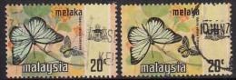 Melaka, Mallaca, 2 Diff. Printing, Litho & Photo Varieties,  Used 1971 & 1977 Butterfly, Insect, Malaysia - Malacca