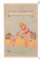 Femme Enfant  Baignade Bords De Mer Plage  Jean De Preissac Serie Les Proverbes Premier Pas Qui Coute - Preissac