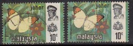 10c X 2 Diff., Print, Litho & Photo,  / Johore,  Used 1971, 1977, Butterfly, Insect, Malaysia - Johore