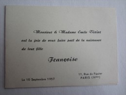 PARIS RUE DU FIGUIER EMILE TIXIER FRANÇOISE FAIRE PART DE NAISSANCE - Geburt & Taufe