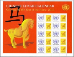 2014 - O.N.U. / UNITED NATIONS - NEW YORK - FOGLIO DI FRANCOBOLLI PERSONALIZZATI - CALEND. CINESE ANNO DEL CAVALLO. MNH - Hojas Y Bloques