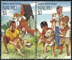NAURU CHILD "BEST FRIEND" DOG ANIMAL WOMAN SET OF 2 ISSUED 1995 MUH SG418-19 READ DESCRIPTION !! - Nauru