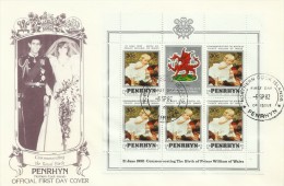 Penrhyn 1982 21 June Birth Of Prince William Of Wales 30c Souvenir Sheet FDC - Penrhyn