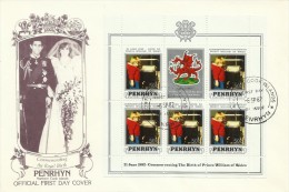 Penrhyn 1982 21 June Birth Of Prince William Of Wales 50c Souvenir Sheet FDC - Penrhyn
