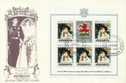 Penrhyn 1982 21 June Birth Of Prince William Of Wales 70c Souvenir Sheet FDC - Penrhyn