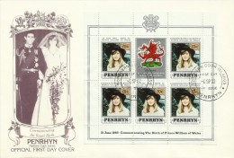 Penrhyn 1982 21 June Birth Of Prince William Of Wales 70c Souvenir Sheet FDC - Penrhyn