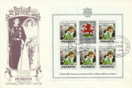 Penrhyn 1982 21 June Birth Of Prince William Of Wales $1.40 Souvenir Sheet FDC - Penrhyn