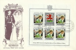 Penrhyn 1982 Birth Of Prince William Sheetlet FDC - Penrhyn