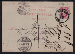 B5169 BELGIUM 1888, Card Liege To Lausanne, Bahnpost Post Mark - Sonstige & Ohne Zuordnung