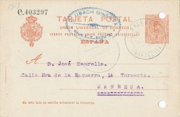 10031. Entero Postal SALLENT (barcelona) 1918. Medallon - 1850-1931