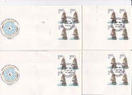 Australian Antarctic Territory 1980 Ships Serie II,Resolution,  Block 4 X 4 Bases FDCs - FDC