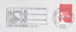 LETTRE ENTIERE FLAMME LIGNY EN BARROIS - VARIETE MANQUE L ANNEE 23 - 12.... , MEUSE TRANSFORME EN EUS - VOIR LE SCANNER - Lettres & Documents