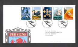 Nbd0227b UITHANGBORDEN VOGELS TREIN ZWAAN ZEILSCHIP BIRDS SWAN SHIP TRAIN RAILWAY PUB SIGNS GREAT BRITAIN 2003 FDC - Schwäne