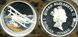 TUVALU $1 AIRPLANE FOKKER Dr.1 COLOURED FRONT QEII BACK 2005 SILVER PROOF READ DESCRIPTION CAREFULLY !!! - Tuvalu