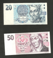 [NC] CZECH REPUBLIC - 20 & 50 KORUN (1993) - LOT Of 2 DIFFERENT BANKNOTES - Tsjechië