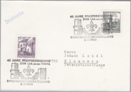 Motiv Pfadfinder Scouts AT 3.7.1966 2136 LAA An Der THAYA 40 J. Pfad.Gruppe Auf Drucksache - Storia Postale