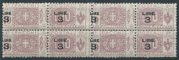 1923-25 REGNO PACCHI POSTALI 3 SU 10 QUARTINA VARIETà SOPRASTAMPA MNH ** - ED774 - Paketmarken