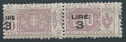 1923-25 REGNO PACCHI POSTALI 3 SU 10 LIRE VARIETà SOPRASTAMPA MNH ** - ED774 - Paketmarken
