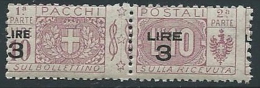 1923-25 REGNO PACCHI POSTALI 3 SU 10 LIRE VARIETà SOPRASTAMPA MNH ** - ED774-2 - Postal Parcels