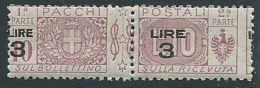 1923-25 REGNO PACCHI POSTALI 3 SU 10 LIRE VARIETà SOPRASTAMPA MNH ** - ED774-4 - Postal Parcels