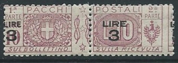 1923-25 REGNO PACCHI POSTALI 3 SU 10 LIRE VARIETà SOPRASTAMPA MNH ** - ED774-6 - Paketmarken