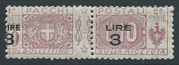 1923-25 REGNO PACCHI POSTALI 3 SU 10 LIRE VARIETà SOPRASTAMPA MNH ** - ED774-7 - Postal Parcels