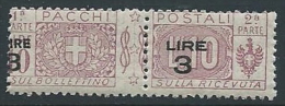 1923-25 REGNO PACCHI POSTALI 3 SU 10 LIRE VARIETà SOPRASTAMPA MNH ** - ED775 - Paketmarken