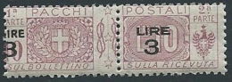 1923-25 REGNO PACCHI POSTALI 3 SU 10 LIRE VARIETà SOPRASTAMPA MNH ** - ED775-3 - Postal Parcels