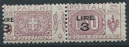 1923-25 REGNO PACCHI POSTALI 3 SU 10 LIRE VARIETà SOPRASTAMPA MNH ** - ED775-5 - Paketmarken