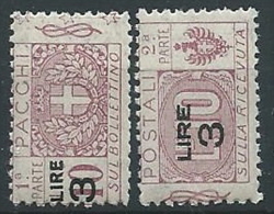 1923-25 REGNO PACCHI POSTALI 3 SU 10 LIRE SEZIONI MNH ** - ED776-4 - Postal Parcels